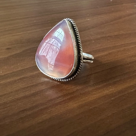Striped Pink Agate & Sterling Silver 925 Ring, Size 9 - Picture 10 of 10